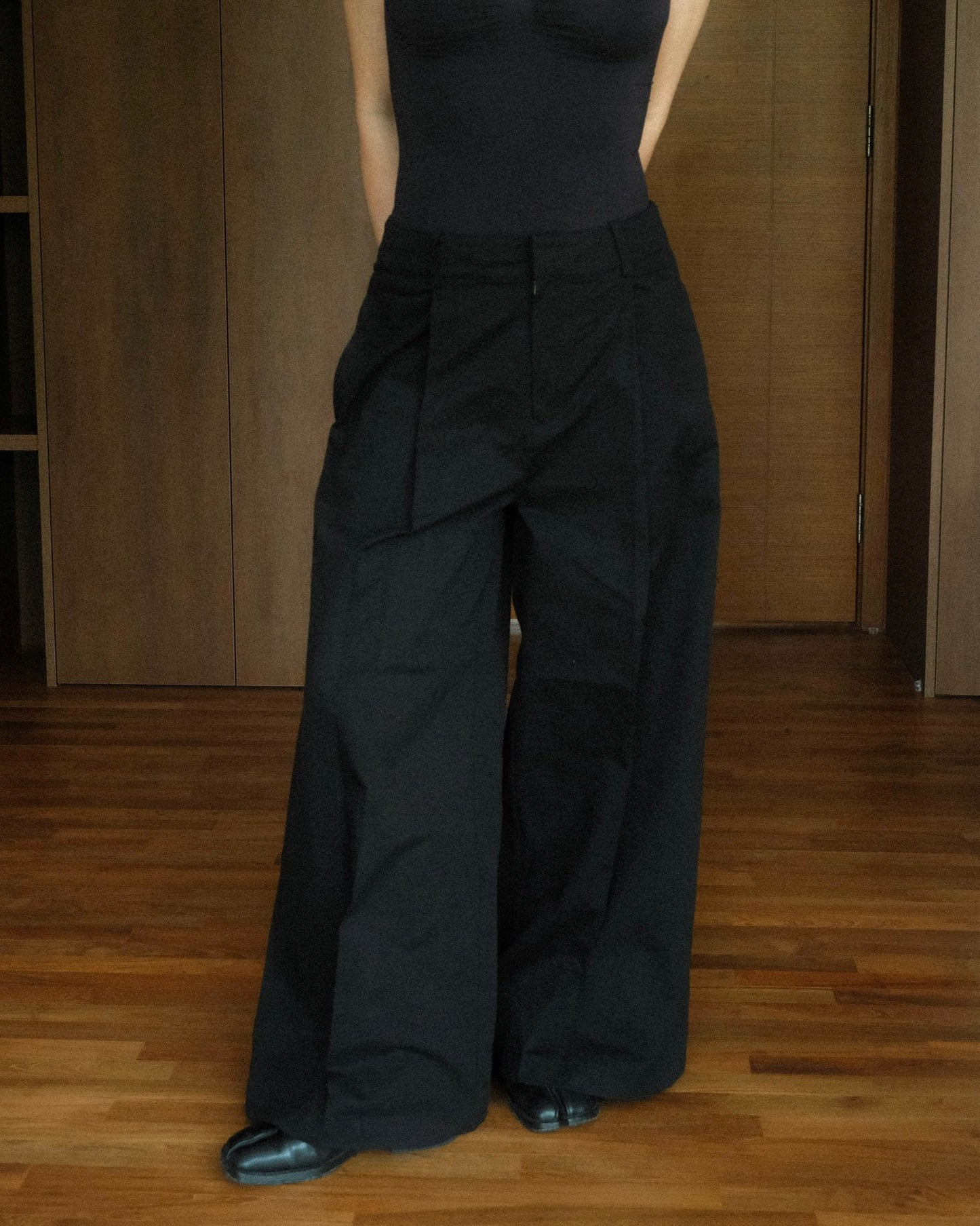 Wide Leg Cotton Pants in Ink
