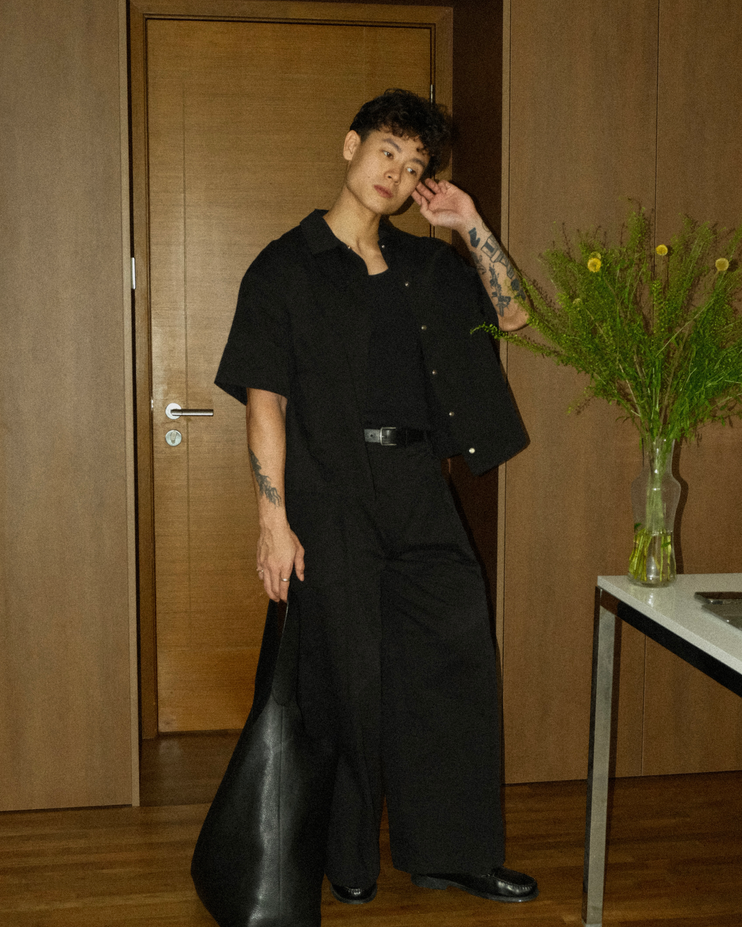 Wide Leg Cotton Pants in Ink