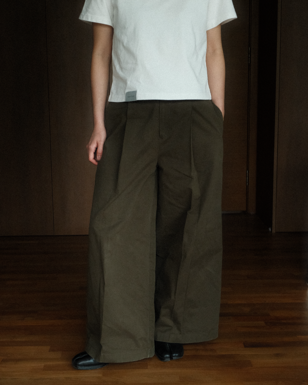 Wide Leg Cotton Pants in Olive
