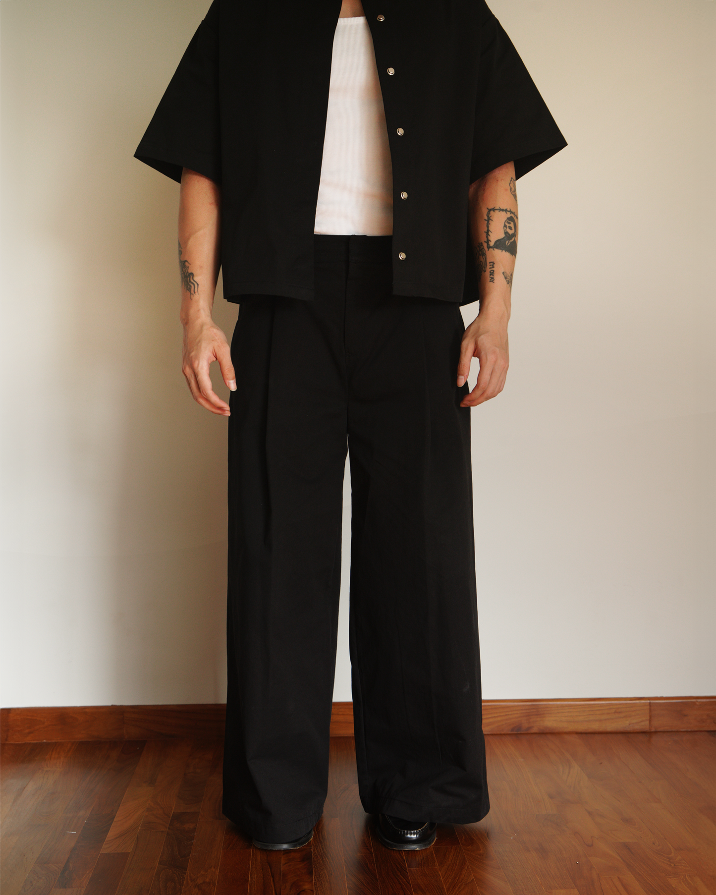 Wide Leg Cotton Pants in Ink