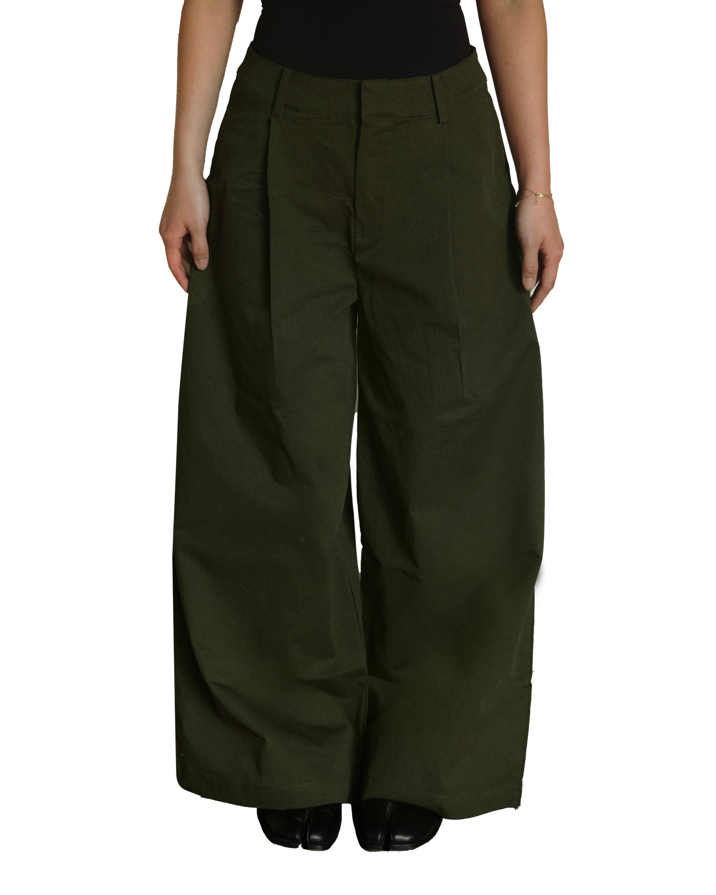 Wide Leg Cotton Pants in Olive