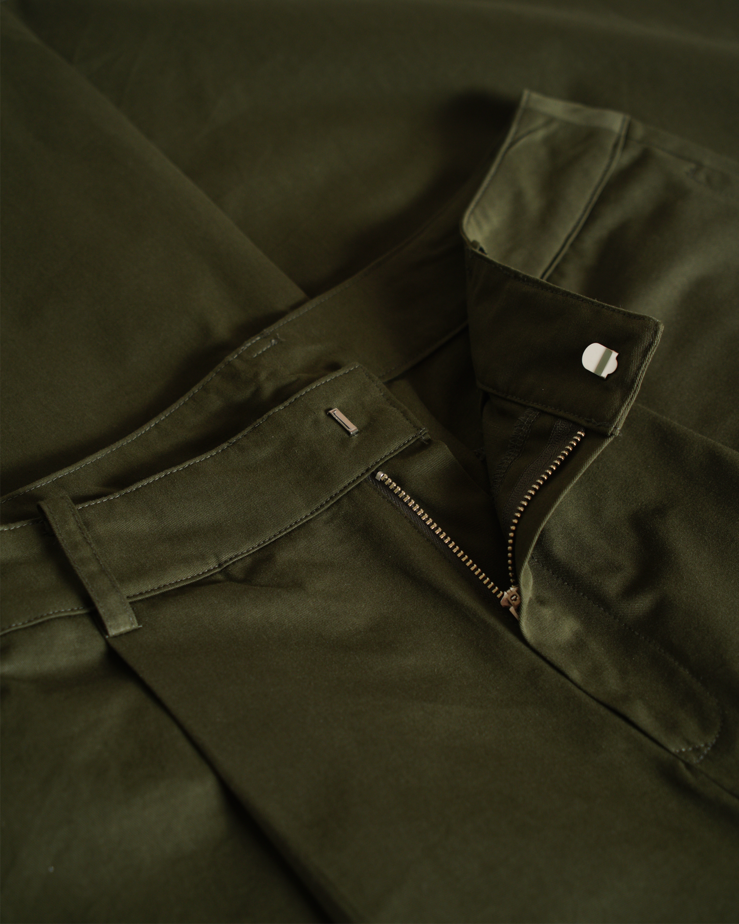 Wide Leg Cotton Pants in Olive