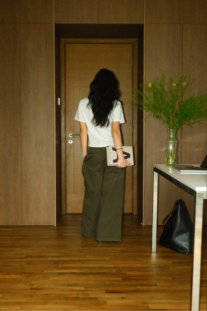 Wide Leg Cotton Pants in Olive