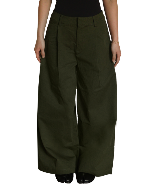 Wide Leg Cotton Pants in Olive